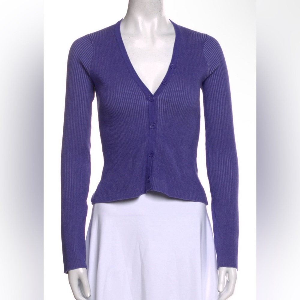 Monrow Fitted Slinky Blue Purple Lavender Cardigan Sweater